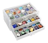 Rock Display Case 3 Drawers Rock Collection Box 54 Grids Rock Collection Display Case Clear Crystals Display Case Gemstone Display Case Rock Case for Kids Rocks