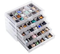 Rock Display Case Of 90 Grids, Collection Box In Clear Acrylic With Velvet Inserts Removable, 5-Drawer Gemstone Display Organizer, Shadow Box Crystal Display For Jewelry, Collectibles