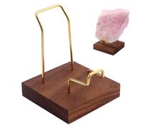Rock Display Stand - Brass Frame Holder, Small Collectibles Display Stands With Wooden Base | Sturdy Material For Fossils, Geode, Agate, Strange Stones Holders Designed With A Bracket And Others