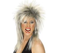 Smiffy's Wig Rock Diva - Black Long Mullet 1980s Adult Fancy Dress