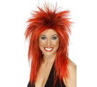 Rock Diva Wig Ladies Fancy Dress Punk 1980s 80s Accessory Bright Red