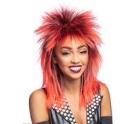 Smiffys Rock Diva Wig, Red Long Mullet, 1980's Fancy Dress, Adult Dress Up Wigs
