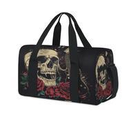 Rock Electric Guitar Rose Skull Sports Duffel Bag Weekend Overnight Bag Tote Holdall Casual Travel Gym Duffel Bags for Kids Girls Boys Women Men