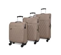 Rock Ember Set of 3 Soft Shell Suitcases in Mocha - 360° Swivel Wheels, Lightweight & Stylish Design, Telescopic Handles & TSA Combination Locks - Cabin, Medium & Large Luggage Set