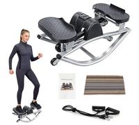 Rock Exercise Stepper Machine, Lateral Rocking Side to Side Stepper with Digital Monitor & Resistance Bands, Home Workout Equipment for Legs Glutes Abs, Portable Cardio Fitness Stepper for Women Men