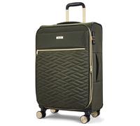 Rock Sloane Medium 52/59L Expandable Soft Shell Suitcase - Khaki | Signature London Styling - Gold Accents - Lightweight - Telescopic Handle - 8 Wheels - TSA Lock - 67x41x27/30cm - 2.7kg