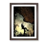 Rock Face Mountain Climbing Modern Cb Framed Print | A4 Walnut Framed Wall Art | Ready to Hang | Modern Landscape Picture | Living Room Bedroom Lounge Office