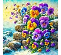 Rock Flowers Diamond Painting Kit for Adults,5D Round Full Drill Winter Flowers Diamond Art Kits,DIY Crystal Embroidery Gem Art Picture Craft for Living Room Home Decor,100x100cm