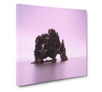 Rock Formation Under a Pink Sky in Iceland Canvas Print | Gallery Wrapped 30mm Frame Wall Art | 20x20 inches | Ready to Hang | Modern Picture | Living Room Bedroom Lounge Office