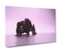 Rock Formation Under A Pink Sky In Iceland Canvas Print | Gallery Wrapped 30mm Frame Wall Art | 30x20 inches | Ready to Hang | Modern Picture | Living Room Bedroom Lounge Office