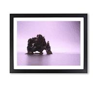 Rock Formation Under A Pink Sky In Iceland Modern Art Framed Print | A2 Black Framed Wall Art | Ready to Hang | Modern Landscape Picture | Living Room Bedroom Lounge Office
