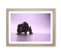 Rock Formation Under A Pink Sky In Iceland Modern Art Framed Print | A3 Oak Framed Wall Art | Ready to Hang | Modern Landscape Picture | Living Room Bedroom Lounge Office