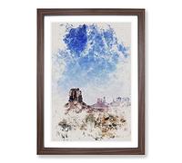 Rock Formations in Arizona Watercolour Framed Print | A2 Walnut Framed Wall Art | Ready to Hang | Modern Historical Picture | Living Room Bedroom Lounge Office