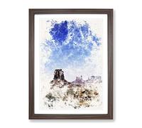 Rock Formations In Arizona Watercolour Modern Framed Print | A4 Walnut Framed Wall Art | Ready to Hang | Modern Historical Picture | Living Room Bedroom Lounge Office