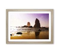Rock Formations on a Beach in Oregon Framed Print | A2 Oak Framed Wall Art | Ready to Hang | Modern Beach Picture | Living Room Bedroom Lounge Office