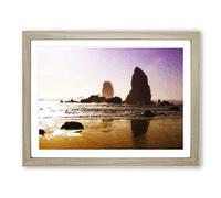 Rock Formations On A Beach In Oregon Modern Art Framed Wall Art Print, Ready to Hang Picture for Living Room Bedroom Home Office Décor, Oak A4 (34 x 25 cm)