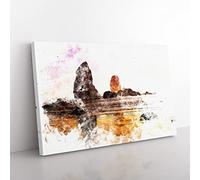 Rock Formations On A Beach In Oregon Watercolour Modern Canvas Wall Art Print Ready to Hang, Framed Picture for Living Room Bedroom Home Office Décor, 50x35 cm (20x14 Inch)