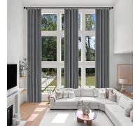 Rock Grey Extra Tall Velvet Drapes, 100" Wide Total Blackout ains for High Ceilings, 108-288" Length, Extra Long Privacy Panel with 4 Hoo (100" W x 156" L)