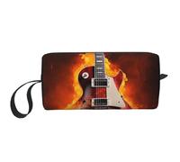Rock Guitar in Burning Printing Makeup Bag for Women Girl Portable Travel Cosmetic Bag Makeup Pouch Organizer with Handle