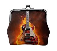 Rock Guitar in Burning Rock Guitar in Burning Printed Leather Kiss-Lock Wallet for Women - Compact and Secure Coin Purse