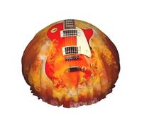 Rock Guitar In Burning,Shower Cap Nightcap Double Layer Waterproof Elastic Bath Cap Reusable Hair Cap