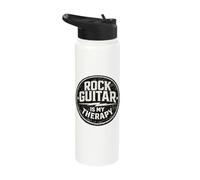 Rock Guitar is My Therapy Musician Vintage Badge Design Stainless Steel Insulated Water Bottle