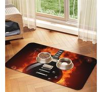 Rock Guitar Pet Feeding Mat 30x45cm, Absorbent Dog Mat for Food and Water Bowl, PU Leather Cat Food Mat Waterproof Dog Bowl Mats Quick Dry Pet Placemats-No Stains