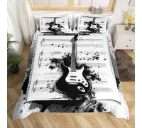 Rock Guitar Single Duvet Cover Set Music Theme Bedding Set 3D Print Soft Microfiber Quilt Covers 155x200 cm with Zipper Closure and 2 Pillowcases 50x75 cm for Teens J.3069