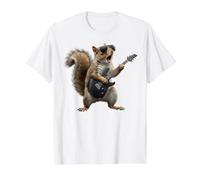 Rock Guitar Squirrel Musician Funny Animal Value Graphic T-Shirt, Men, White, L