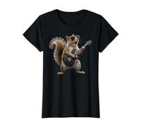 Rock Guitar Squirrel Musician Funny Animal Value Graphic T-Shirt, Women, Black, L