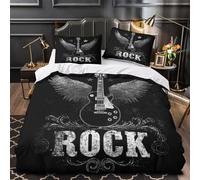 Rock Guitar Wings Duvet Cover 3D Print Durable 3 Pcs Bed Linen Hidden Zipper Vintage Rock Design Comforter Cover Premium All Season for Kids Adults Women Teens Youth Girls Single（140x200cm）