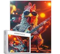 Rock Guitarist Chicken 1000 Piece Jigsaw Puzzles for Adults Stage Lighting Scene Art Jigsaw Puzzle Colorful DIY Puzzles for Home Decoration Gifts Family Puzzle Perfect for Game Nights 20×27 Inches