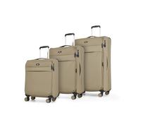 Rock Harper Set of 3 Soft Shell Suitcases in Beige - Lightweight, Sleek & Minimalist Design - Telescopic Handle, 360 Swivel-Wheels & TSA Combination Lock - Includes Small, Medium & Large