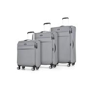 Rock Harper Set of 3 Soft Shell Suitcases in Grey - Lightweight, Sleek & Minimalist Design - Telescopic Handle, 360 Swivel-Wheels & TSA Combination Lock - Includes Small, Medium & Large