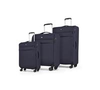 Rock Harper Set of 3 Soft Shell Suitcases in Navy - Lightweight, Sleek & Minimalist Design - Telescopic Handle, 360 Swivel-Wheels & TSA Combination Lock - Includes Small, Medium & Large