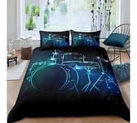 Rock Instrument Comforter Cover Set Drum Kit Duvet Cover for Boys Teens Man Music Theme Bedding Set Creative Fluorescent Quilt Cover Fashion Bedroom Decor 3Pcs Double Size