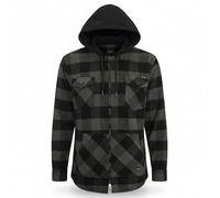 ROCK-IT Apparel Men Longsleeve Hooded Flannel Shirt with Zip Casual Regular Size Checkered Premium Quality S-5XL Shirt with Pocket Black/Olive Green M