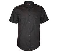 ROCK-IT Apparel Men Shirt Short Sleeve Regular fit Casual Worker Shirt Military Style raw Vintage Button Down Shirt with Pocket Made in Europe Size S-5XL Color Black XXL