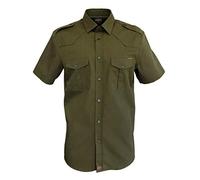 ROCK-IT Apparel Men's Lightweight Cotton Summer Shirt (100% Cotton) - Short Sleeve Cargo Military Style Shirt with Epaulets, Casual & Workwear, Made in Europe - Green - 3XL
