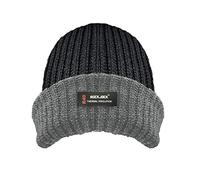 Rock Jock. Mens Thinsulate Lined Insulated Winter Thermal Ski Beanie Hat Mens Ribbed Chunky Warm (Black Grey)