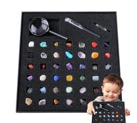 rock Learning Set - Natural Mineral Samples, Assorted Crystal Collection | Rock Education Kit For Earth Study Projects, Polished Stone Variety With Storage Box Labeling System For Science Classroo