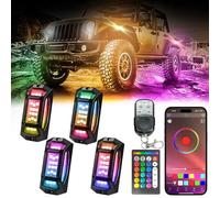 Rock Light Set for Trucks, 4 Pods RGB LED with APP/RF Remote Control and Music Mode, Full Angle Waterproof Underfloor for Car Jeep UTV RZR SUV ATV Boat Golf Cart