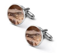 Rock Lizard Cufflinks for Men Round Cuff Links Black Tie Clips for Business Wedding Graduation
