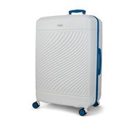 Rock Love Island Large 119L Hard Shell Suitcase - White & Blue | Durable Lightweight Build - 360 Degree Swivel Wheels, Telescopic Handle - Large 78 x 53 x 34cm - Ideal for Style Seekers