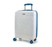 Rock Love Island Suitcase in White with Blue - Small Hard Shell Case for Style Seekers & Travel Lovers - Lightweight & Durable, 360 Swivel Wheels & Telescopic Handle - 55x39x20cm 35L Capacity