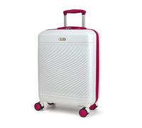 Rock Love Island Suitcase in White with Pink - Small Hard Shell Case for Style Seekers & Travel Lovers - Lightweight & Durable, 360 Swivel Wheels & Telescopic Handle - 55x39x20cm 35L Capacity