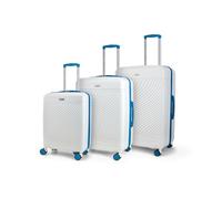 Rock Love Island Suitcase Set of 3 in White with Blue - Hard Shell Cases for Style Seekers & Travel Lovers - Lightweight & Durable, 360 Swivel Wheels & Telescopic Handle - Small, Medium & Large