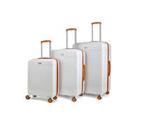 Rock Love Island Suitcase Set of 3 in White with Orange - Hard Shell Cases for Style Seekers & Travel Lovers - Lightweight & Durable, 360 Swivel Wheels & Telescopic Handle - Small, Medium & Large