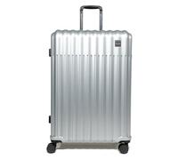 Rock Luna Large Hard Shell Suitcase in Silver - Lightweight Durable ABS Case with TSA Lock, 8 Spinner Wheels & Telescopic Handle - Silver Metallic Checked Luggage - 76.5x52x30cm 104L Capacity