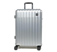 Rock Luna Medium Hard Shell Suitcase in Silver - Lightweight Durable ABS Case with TSA Lock, 8 Spinner Wheels & Telescopic Handle - Silver Metallic Checked Luggage- 66.5x46.5x26cm 68L Capacity